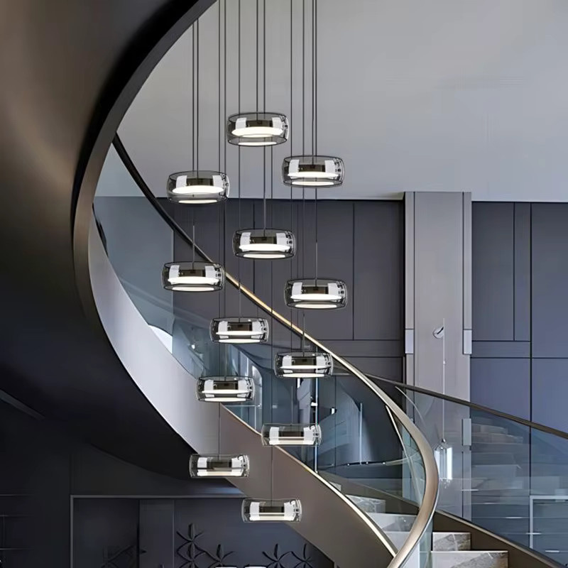 Savenmade Moderne LED-Pendelleuchte in Chrom und Silber mit transparentem Glas-Zylinder für Wohnzimmer und Treppenhäuser - Bild 2