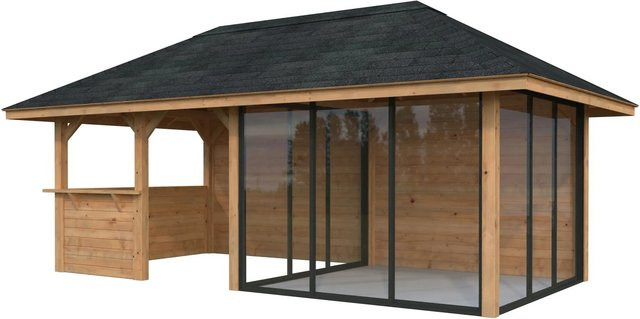 PALMAKO Pavillon Bianca Set 208 Slide aus Fichtenholz in Braun mit Eck-Tresenanlage und Teleskopfunktion, B/H/T: 588 x 319 x 300 cm - Bild 2