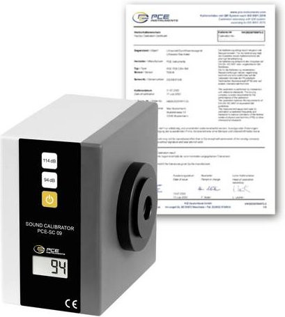 PCE Instruments Schallkalibrator PCE-SC 09-ICA in Weiß mit ISO-Zertifikat, IEC942, 94 dB bis 114 dB und Bewertungsfiltern A B C D - Bild 1