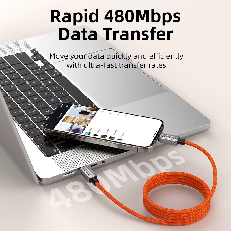 CABLETIME Magnetisches USB-C-Kabel mit 240W Schnellladefunktion in Schwarz und Orange für MacBook, Laptop und Smartphone - Bild 4
