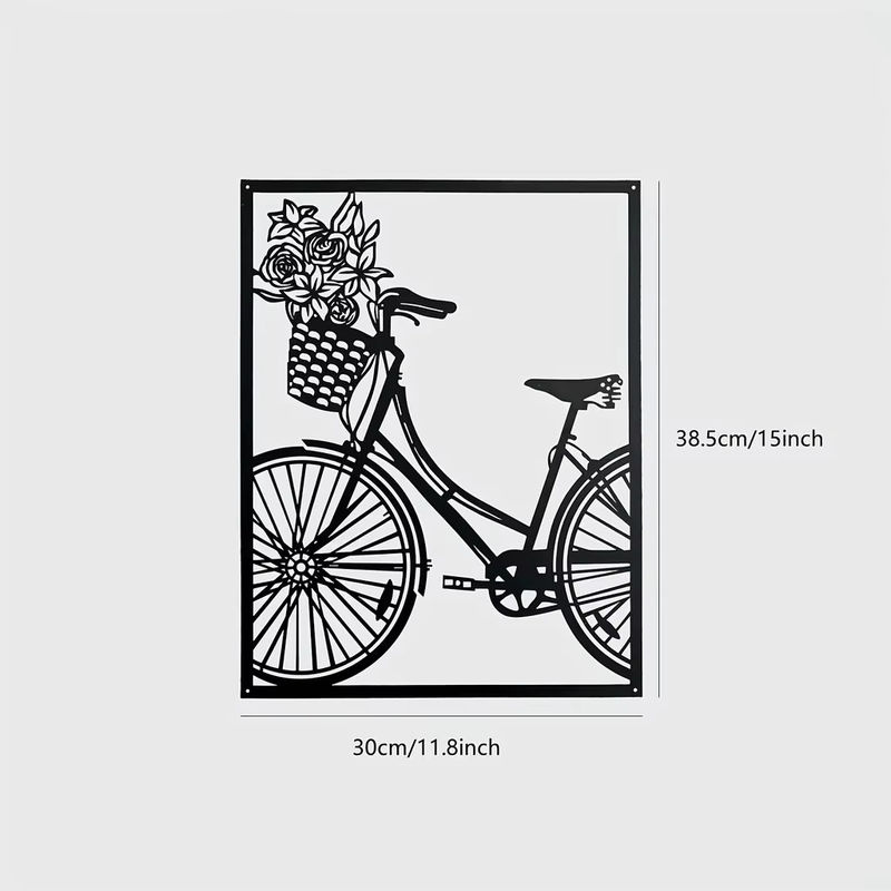 Hello young Wanddekoration aus Metall mit Fahrrad und Blumen in Schwarz, minimalistisches Schmiedeeisen-Kunstwerk für Wohnzimmer, Schlafzimmer und Esszimmer - Bild 2