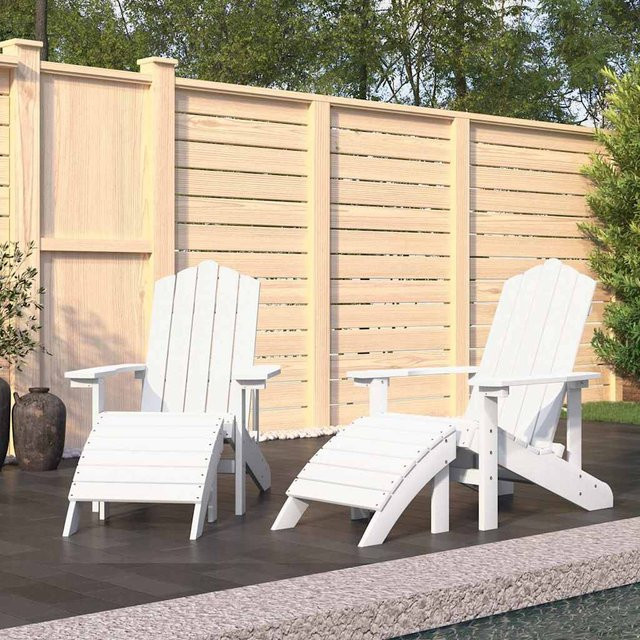 vidaXL Adirondack-Gartenstuhl-Set mit 2 Hockern aus HDPE in Weiß, wetterfest und UV-beständig - Bild 1