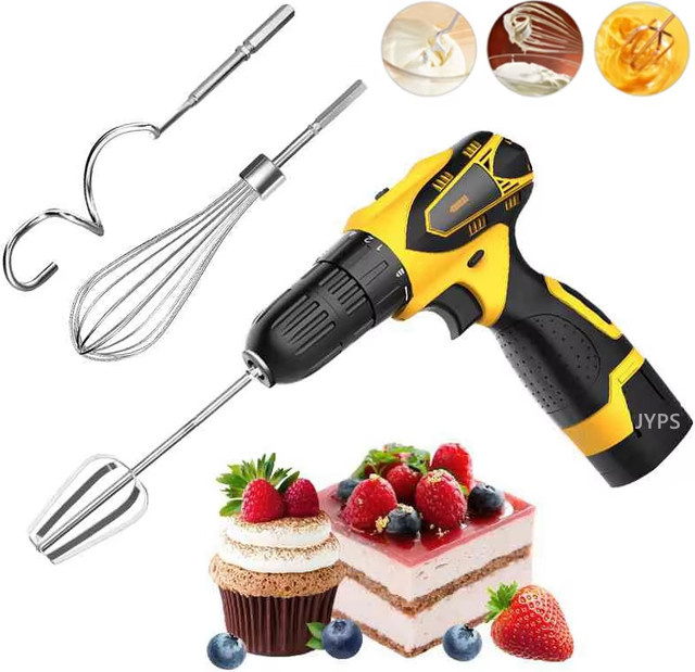 TCJJ Edelstahl-Eierschläger und Schneebesen in Silber für Eierbackwerkzeuge, Sahne und Butter, kompatibel mit elektrischen Bohrmaschinen und Mixern - Bild 1