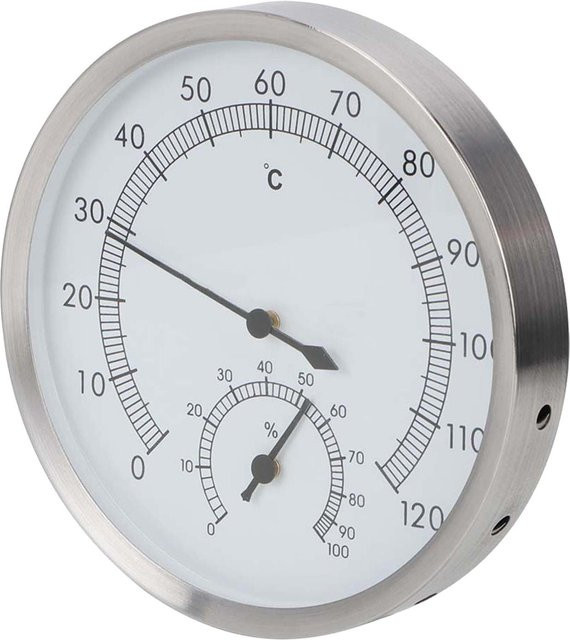 mfySpace 2-in-1 Thermo-Hygrometer aus Edelstahl für Dampfbad und Sauna in Weiß - Bild 1