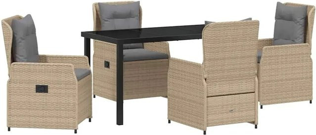 vidaXL Garten Essgruppe 5-teilig aus Poly-Rattan und Glas in Beige für Terrasse und Außenbereich - Bild 1