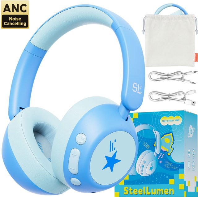 Steellumen Bluetooth 6.0 Kopfhörer für Kinder und Kleinkinder mit aktiver Geräuschunterdrückung (ANC) in Pink oder Blau - Bild 1