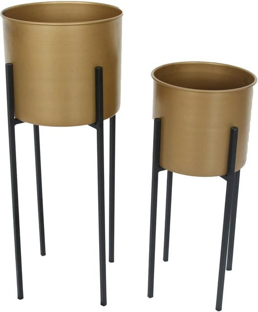 DELUKE Pflanzständer GUNNAR 2er Set aus Eisen in Schwarz-Gold für Garten Balkon und Zuhause - Bild 1