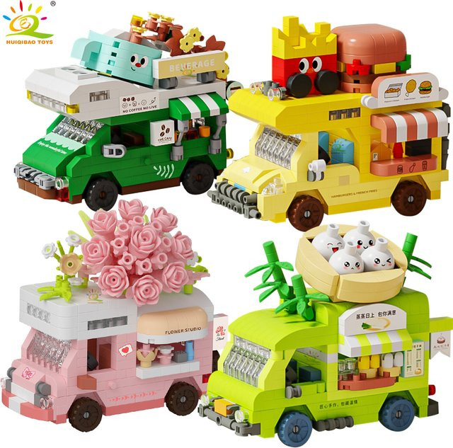 HUIQIBAO Street Food Car Modell, Mikro-Baustein-Set, Blumenladen-Truck - Bild 1