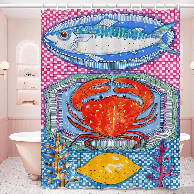 Wasserdichter Duschvorhang mit Fisch- und Ozean-Motiv in Multicolour, B/H: 180 x 200 cm - Bild 1
