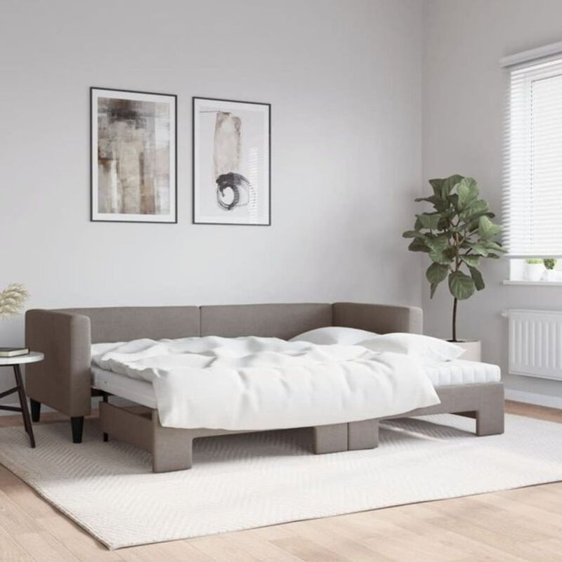 Ausziehbares Funktionsbett Vidaxl mit Matratze in Taupe meliert aus Stoff und Metall, B/T/H: 200 x 80 x 68 cm - Bild 1