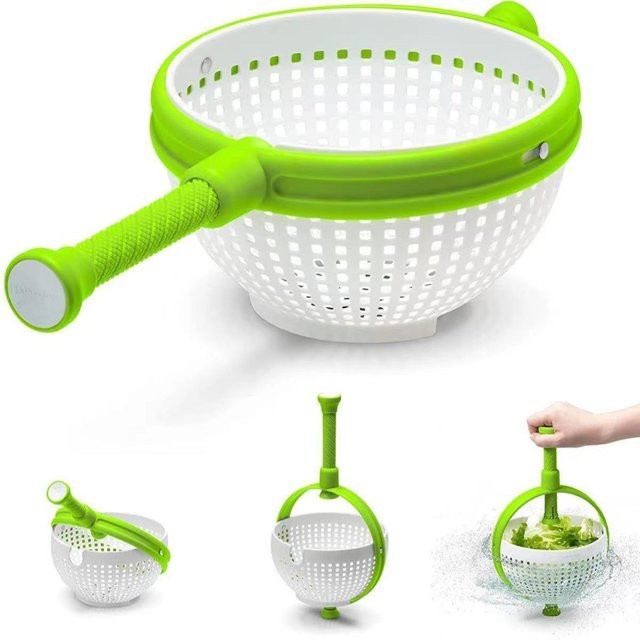 Salatschleuder Chenxiaogang mit Griffen, rundes Mesh-Sieb für Obst und Gemüse, Weiß/Grün - Bild 1