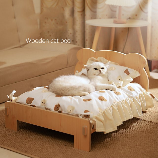 Booteely Katzenbett aus Holz mit Teddybärenmuster in Orange, B/T/H: 50,8 x 27,94 x 50,8 cm - Bild 1