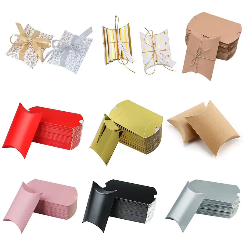 10 Stück WEHRPARTY Kissen Geschenkboxen aus Kraftpapier in Braun und Gold für Hochzeit, Weihnachten oder Geburtstag - Bild 3
