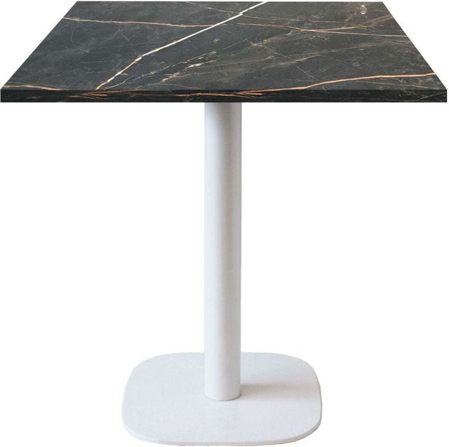 RestooTab Tisch Round quadratisch mit Stein-Dekor, B/T/H: 70 x 70 x 75 cm, Platte schwarz und Gestell weiß - Bild 1