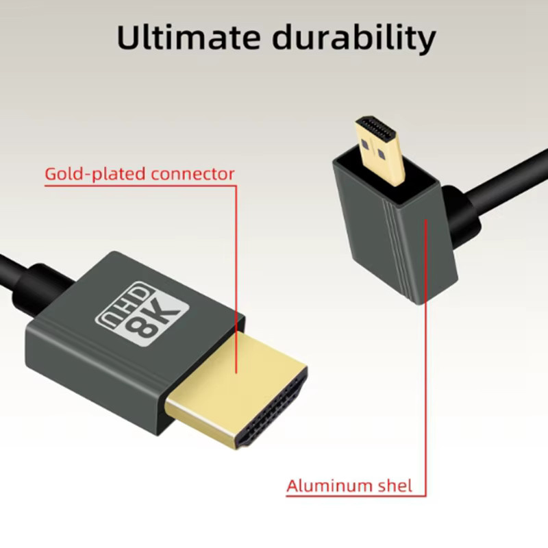 AXONUS Micro-HDMI-zu-HDMI-Spiralkabel in Schwarz, 8K HDMI 2.1 Hochgeschwindigkeitskabel mit 48 Gbit/s, unterstützt 8K bei 60 Hz und 4K bei 120 Hz, 90 Grad Winkel - Bild 4
