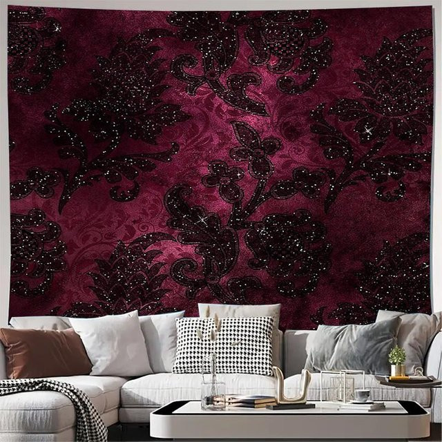 Boho Wandteppich von JMG Household Supplies mit floralem Design in Purple, Dark Academia Ästhetik Wandbehang für Schlafzimmer und Wohnzimmer, Breite: 130 cm, Höhe: 150 cm - Bild 1