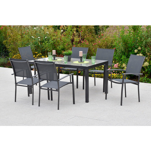 MERXX Gartenmöbel-Diningset Milano, 7-teiliges Set aus Aluminium und Glas in Grau mit 6 Sitzplätzen - Bild 2