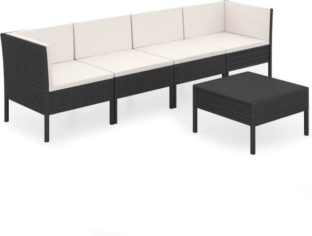 vidaXL 5-tlg Garten-Lounge-Set aus Poly Rattan mit Auflagen in Schwarz - Bild 1