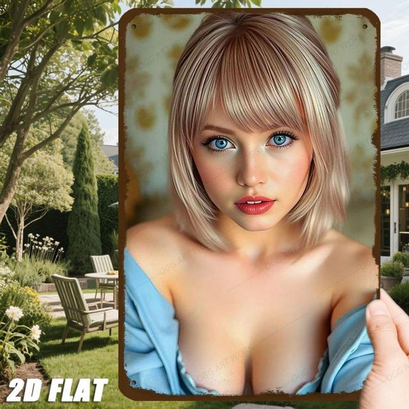 Gemmee 2D Metall-Wandkunst Blauäugige Blonde Frau Wanddekoration mehrfarbig B: 20,32 cm, H: 30,48 cm, T: 30,48 cm - Bild 1