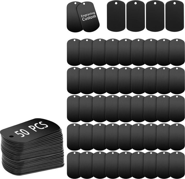 ABZV 50 Stück Gravierbare Metallstempel als Haustier-ID-Tags aus schwarz eloxiertem Aluminium - Bild 1