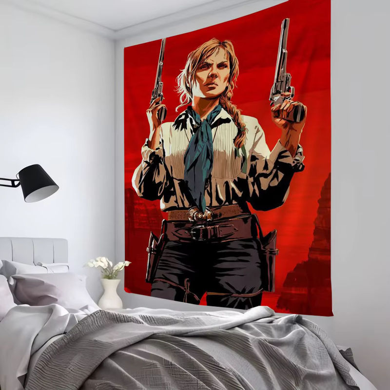 Rdr2 Sadie Adler Wandteppich in Rot im Vintage-Design, rechteckiges Wandtuch zur Raumdekoration, B/H: 70 x 50 cm - Bild 2