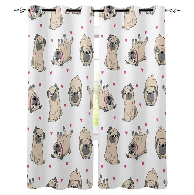 Super Six Vorhänge mit rosa Pudel-Motiv, halbtransparent, Polyester, Breite: 135 cm, Höhe: 60 cm - Bild 1