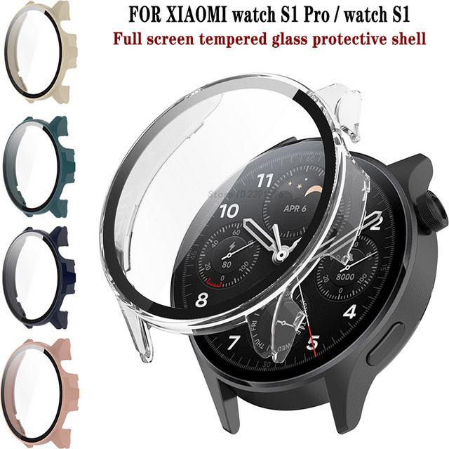 FIFATA Schutzhülle aus gehärtetem Glas für Xiaomi Watch S1 Pro, Schwarz - Bild 1