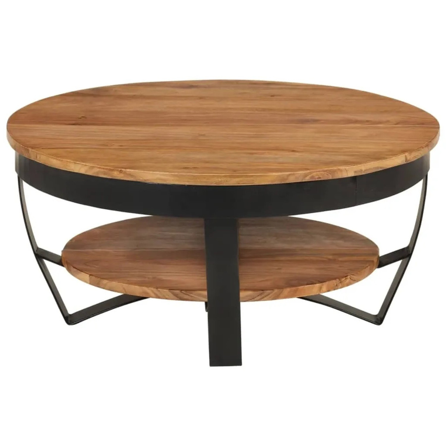 vidaXL Couchtisch aus Massivholz Akazie in Braun im Industriestil, B/T/H: 65 x 65 x 32 cm - Bild 2