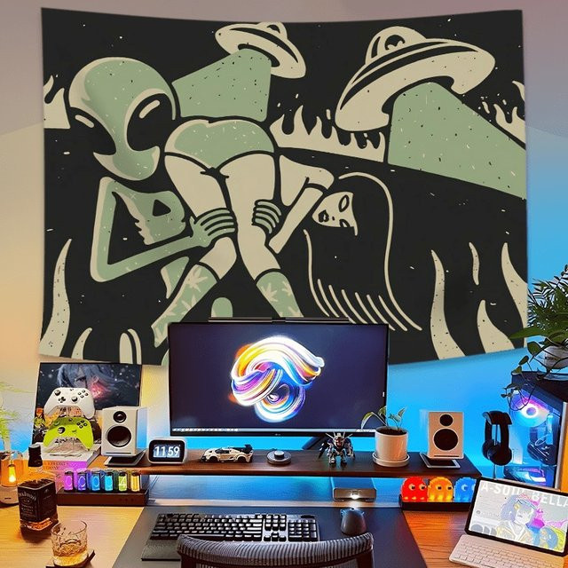 VIKAMA Sci-Fi Wandteppich mit Alien-Illustrationen in Multicolour zur Dekoration von Wohnzimmer, Schlafzimmer oder Spielzimmer - Bild 1