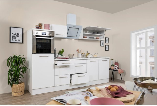 Respekta Premium Küchenzeile Hochglanz Weiß, moderne Einbauküche mit Soft-Close-Türen und Schubladen, B/T/H: 270 x 54 x 91 cm - Bild 1