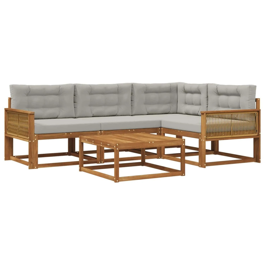 vidaXL Outdoor-Sofagarnitur L-Form aus Akazienholz mit 5 Kissen in Natur und Grau - Bild 2