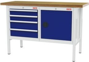STIER Werkbank mit 4 Schubladen und 1 Tür in Grau und Weiß, B/T/H: 150 x 60 x 96 cm - Bild 1