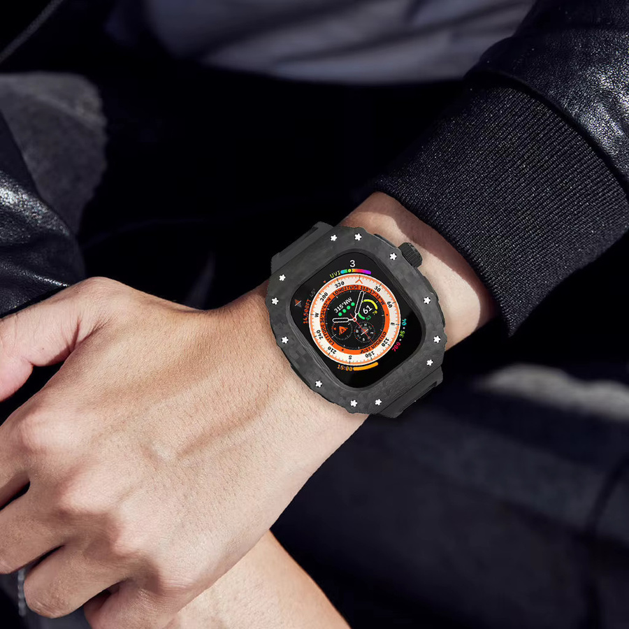 FancyWrist Modifikationsset für Apple Watch Ultra, Kohlefaser-Metallgehäuse, Kautschukarmband, Schwarz, Unisex - Bild 2