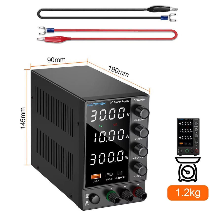 Wanptek Labornetzteil DPS3010U DC Netzteil mit digitaler Ziffernanzeige, einstellbarer Spannung und Stromstärke, Schwarz - Bild 3