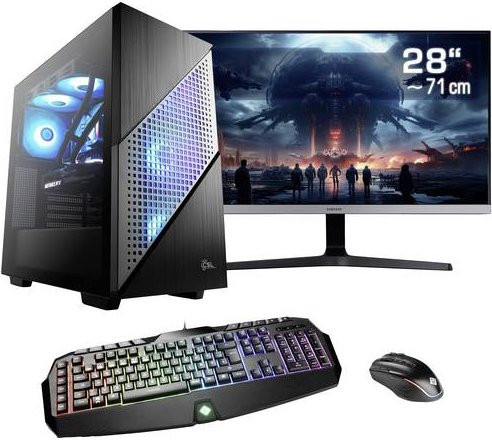 CSL Computer Gaming PC M10120H Desktop PC in Schwarz mit 28 Zoll UHD 4K Display, AMD Ryzen 7 7800X3D, 16GB RAM, 1000GB SSD und Nvidia GeForce RTX 4070 12GB unter Windows - Bild 1