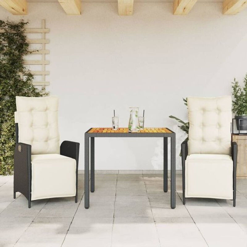 Vidaxl 3-teilige Garten-Essgruppe aus Poly-Rattan mit Kissen in Schwarz - Bild 1