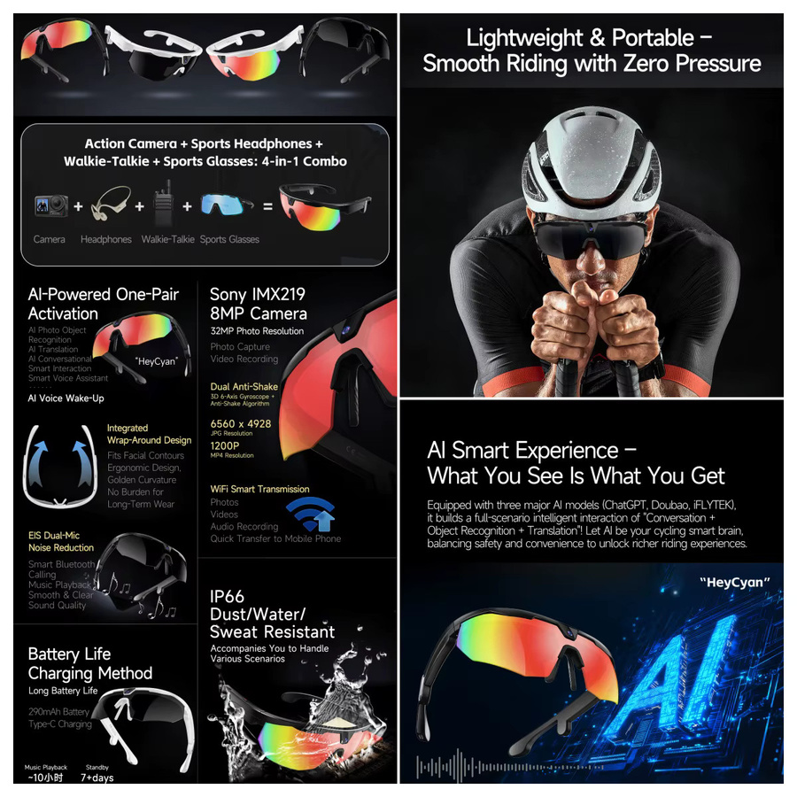 KULANNDER KI Outdoor-Sportkamera-Brille mit 800W HD Action-Aufnahme, Anti-Shake-Funktion und 3D Surround Sound für Herren - Bild 3