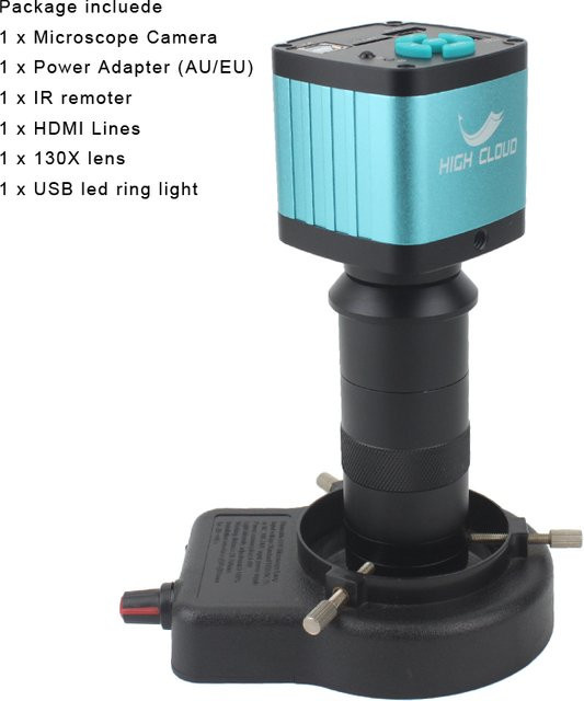 HIGH CLOUD Digital-Videomikroskop mit 4K Ultra HD und 1080P, HDMI und USB, 100X bis 300X Vergrößerung mit C-Mount Objektiv für professionelle PCB-Lötarbeiten und Handy-Reparaturen - Bild 1