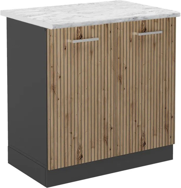 Vicco Spülenunterschrank R-Line Artisan-Eiche/Anthrazit mit Marmor-Optik B/T/H: 80 x 60 x 81,6 cm - Bild 1