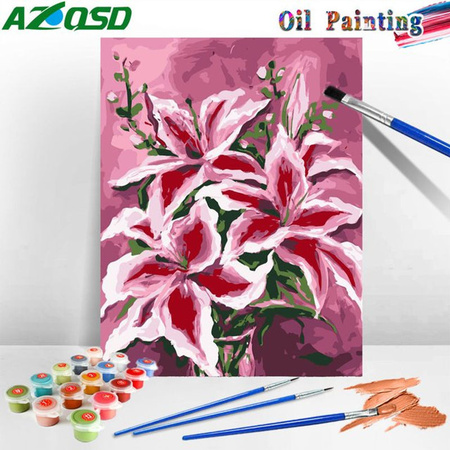 Azqsd Malen nach Zahlen für Kinder Lilie Blume auf Leinwand, Rosa, Hochformat, B: 30 cm, H: 20 cm
