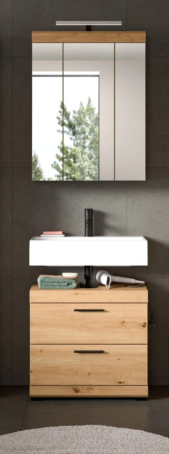 Spiegelschrank Shawn für das Badezimmer in Eiche, mit LED-Beleuchtung und Glasfront, B/H/T: 60 x 79 x 19 cm - Bild 2