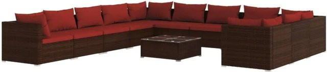 vidaXL 12-tlg. Garten-Lounge-Set aus Poly-Rattan in Braun mit Kissen und Couchtisch - Bild 1