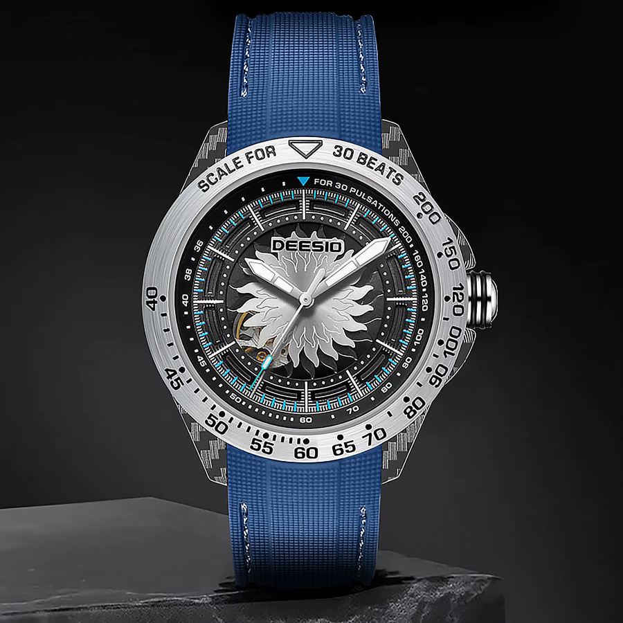 Deesio Armbanduhr Automatik, Skelett-Zifferblatt, Silber, Textil/NATO, Herren - Bild 1