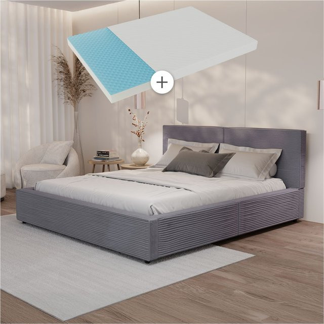 Juskys Polsterbett Salerno mit Matratze in Grau Cord, modernes Design, B/T: 180 x 200 cm - Bild 1