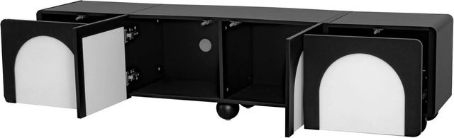 okwish TV-Schrank modern mit Schubladen und Türen in Schwarz Weiß, B/T/H: 180 x 38 x 45 cm - Bild 1