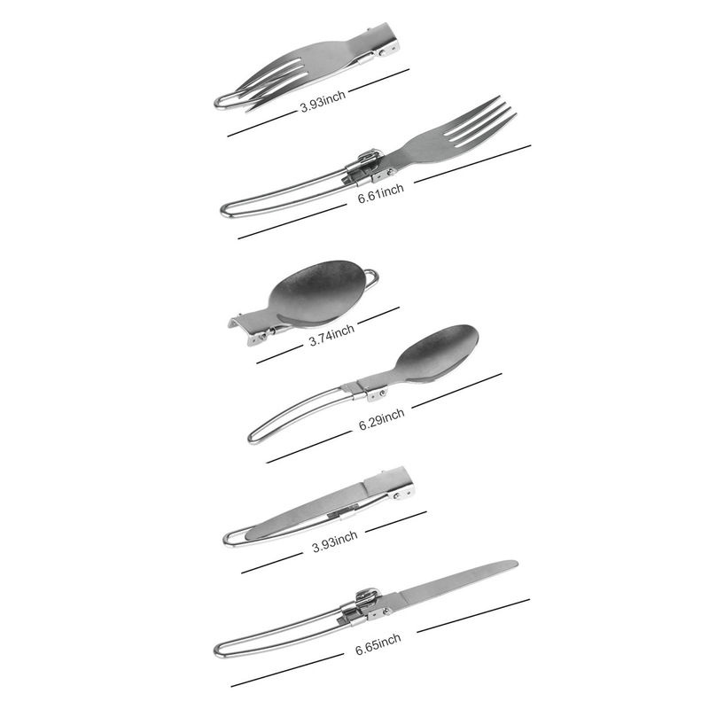 Igeteck 3-teiliges Camping-Besteck-Set aus Edelstahl in Silber mit Etui, bestehend aus Klappmesser, Gabel und Löffel - Bild 5