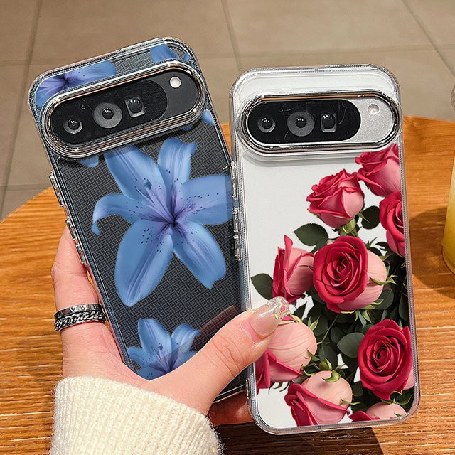 Transparente Handyhülle mit Rosenblütenmuster für Google Pixel 10 9 Pro XL 8 7 Pro aus weichem TPU mit stoßfester Beschichtung - Bild 1
