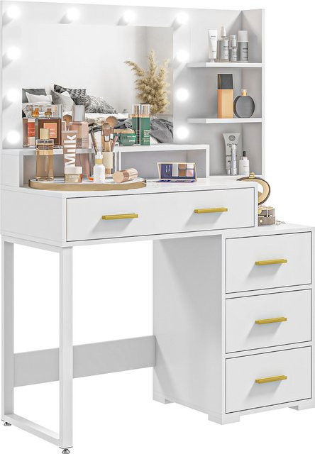 HOMCOM Schminktisch mit Spiegel und 9 LED-Lichtern in Weiß, moderner Make-up-Tisch mit 4 Schubladen und 6 offenen Fächern, B/T/H: 100 x 40 x 138 cm - Bild 1