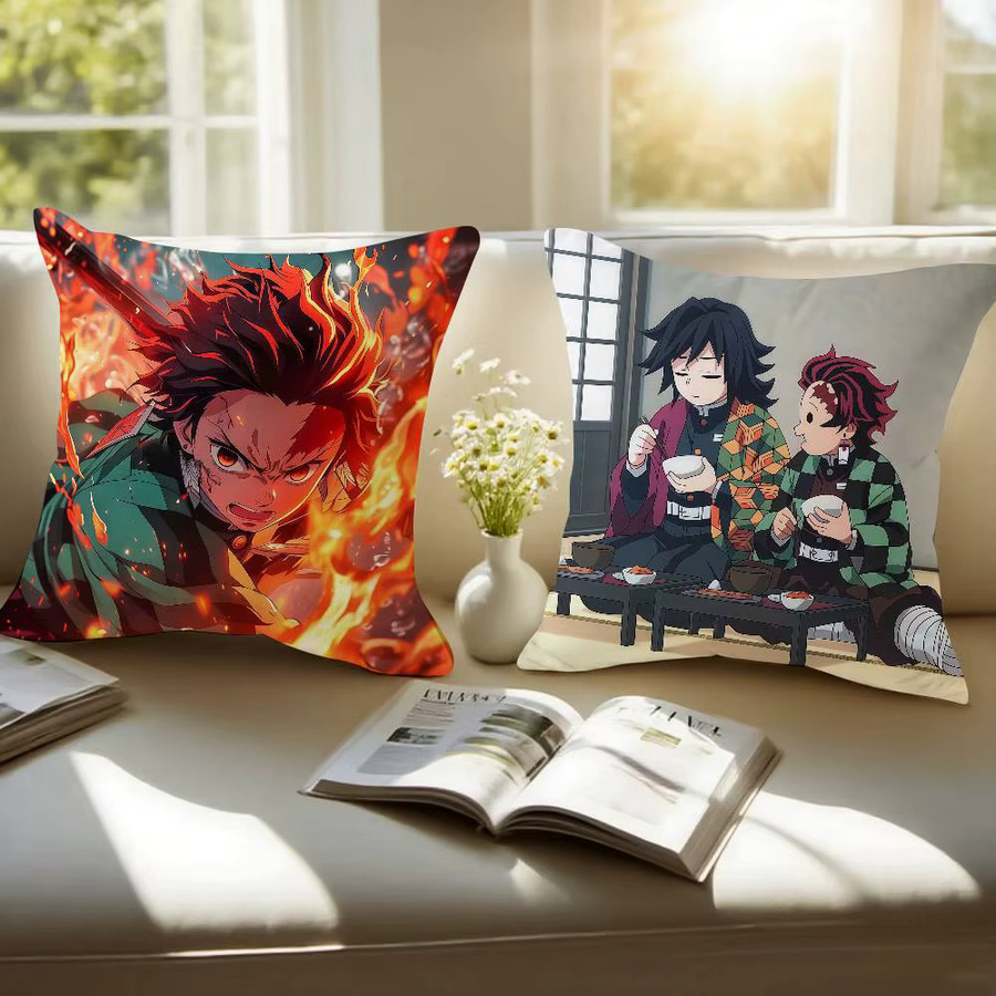 Bandai Demon Slayer Kamado Tanjiro Anime-Plüschkissenbezug aus weichem Kurzplüsch, quadratisch, Multicolour, Breite: 30 cm, Höhe: 30 cm - Bild 5
