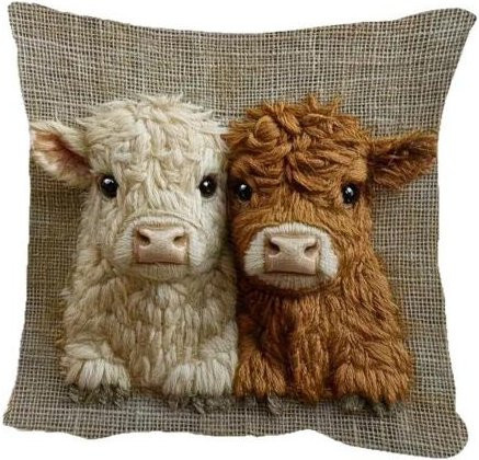 NOHS Cushions Kissenbezug Hochlandkuh mit niedlichem Kuhmuster in Beige, quadratisch, mit verdecktem Reißverschluss und abnehmbarem Bezug für dein Wohnzimmer oder Schlafzimmer - Bild 1